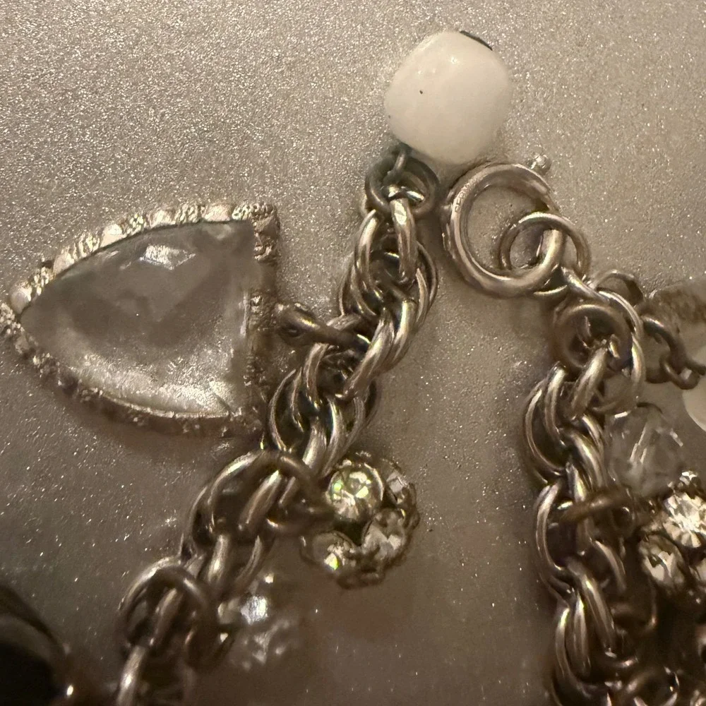Vtg Accessocraft NYC Runway Gothic Statement Charm Bracelet Smoky Crystal Lucite